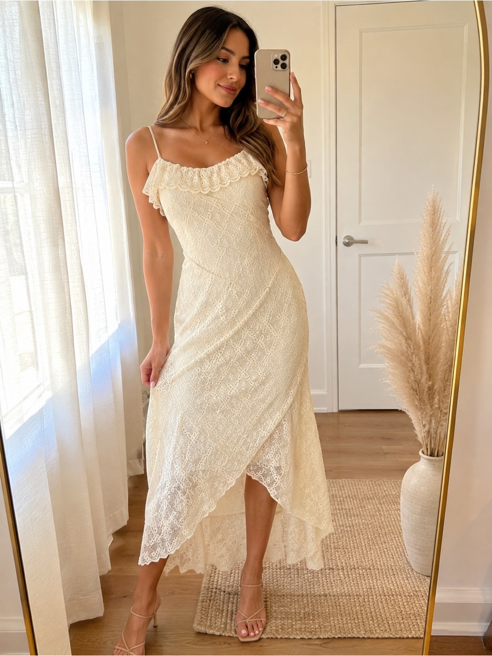 KIRIOUS Los Angeles Cream Lace Ruffle Midi Dress β Size Small β NWT